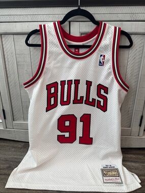 Mitchell & Ness White Red Dennis Rodman #91 Jersey